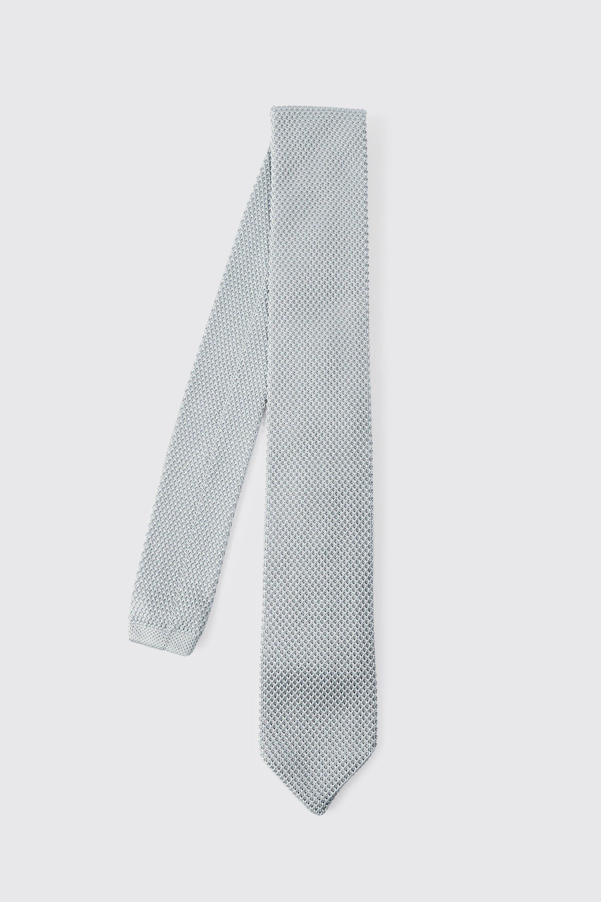 Mens Slim Knitted Texture Tie In Light Grey, Grey